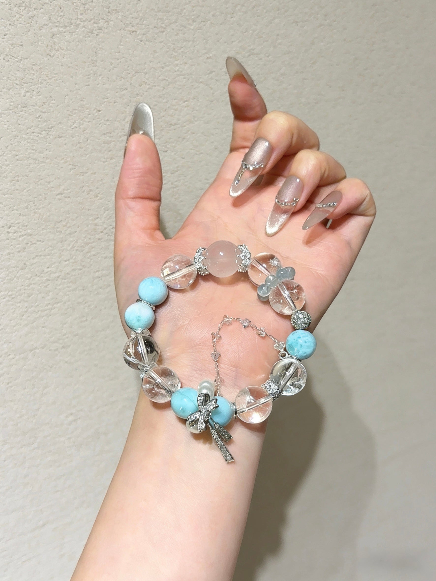 海纹石白阿塞粉晶手链