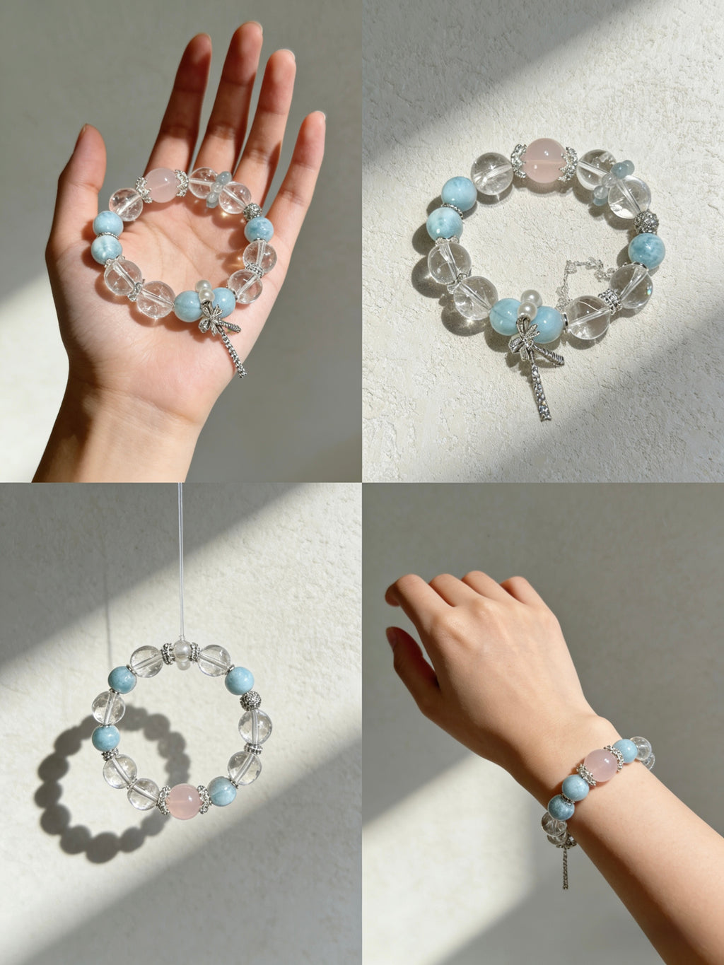 海纹石白阿塞粉晶手链