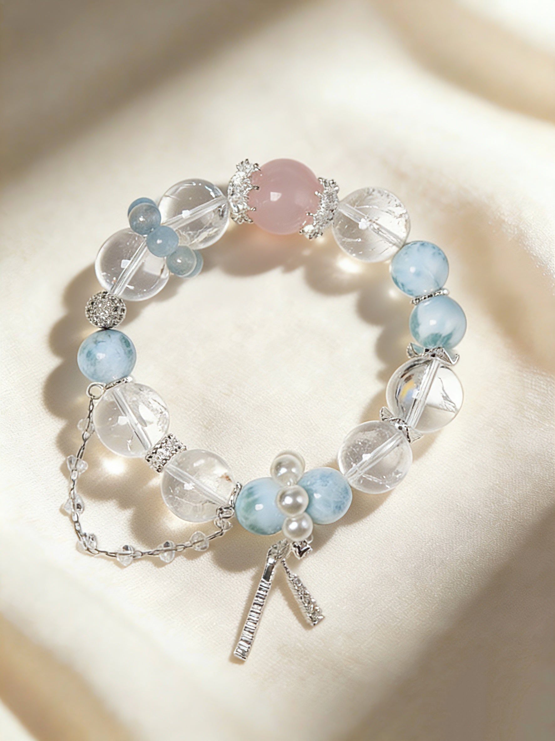 海纹石白阿塞粉晶手链