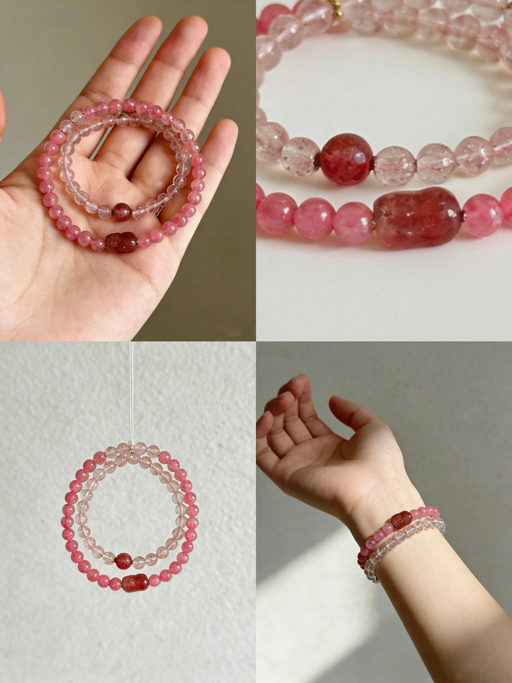 蔷薇石草莓晶手串